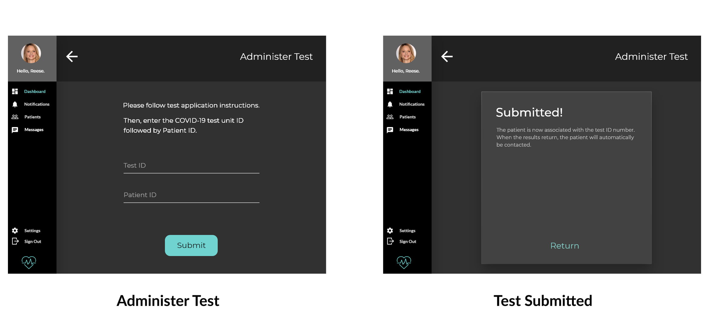 Test administration screens